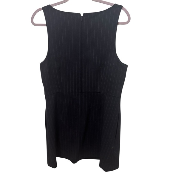 Babaton Navy Blue Pinstripe Midi Bond Dress Pockets Size 12 - Picture 3 of 5